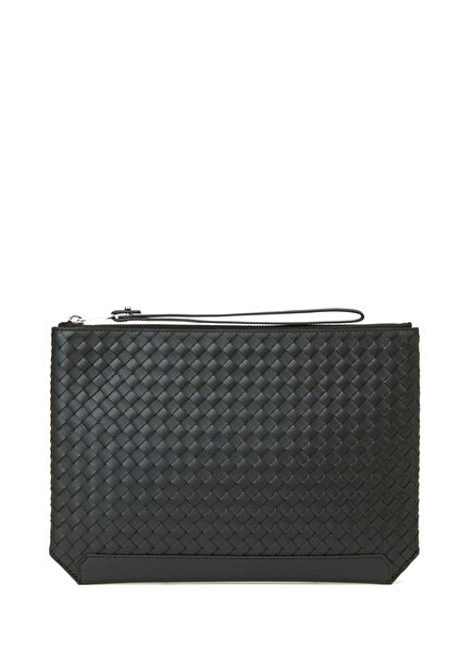 Black Silver Mens Leather Hand Portfolio