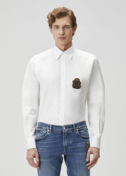 White Logo Patched Shirt