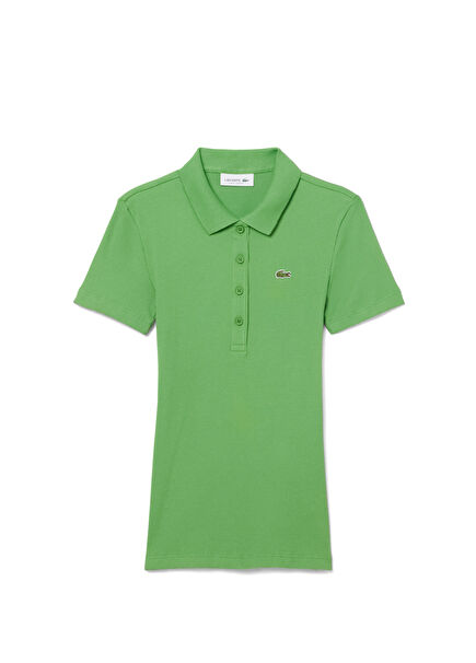 Yeşil Polo Yaka Kısa Kollu Slim Fit Kadın T-shirt