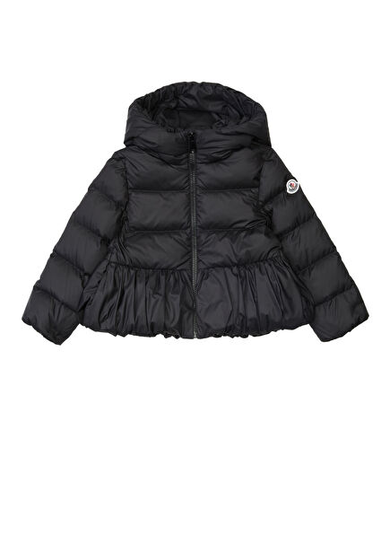 Siyah Kapüşonlu Kız Çocuk Puffer Mont