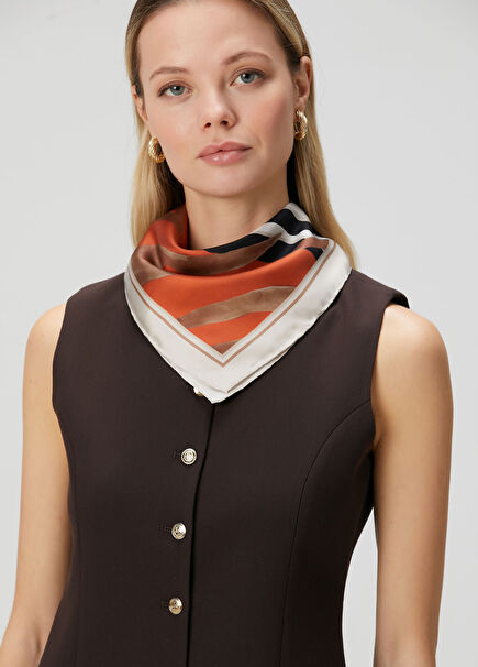 Kahverengi Zebra Desenli Kadın İpek Fular