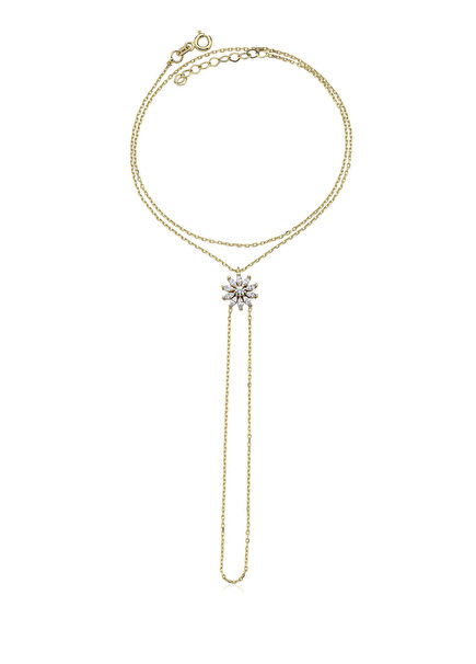 Taşlı Çiçek Motifli 14 Ayar Altın Kadın Şahmeran 