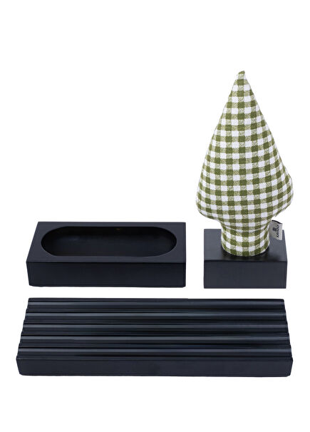 Woody Black Green Gingham Spruce 3-Seat Desktop Organizer