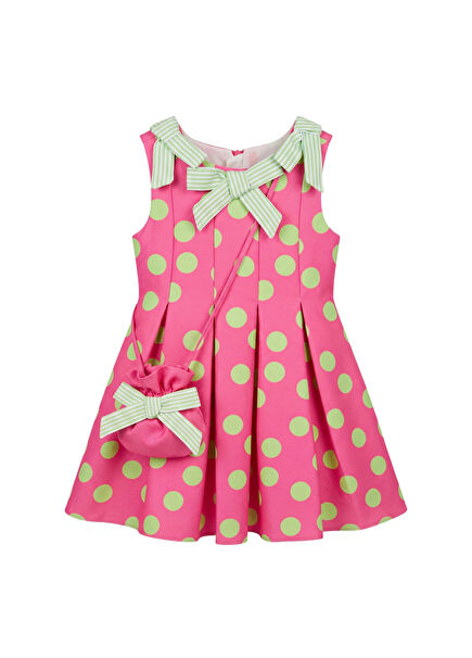 Candy Dot Bow Pink Green Patterned Girl Dress