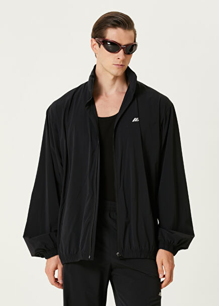 Black Hooded Logo Detailed Coat