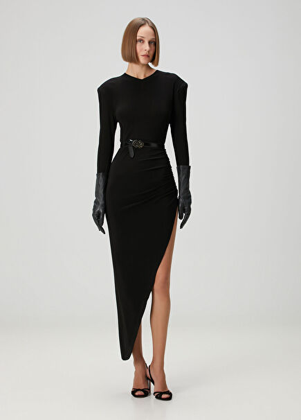 Black Slit Maxi Evening Dress