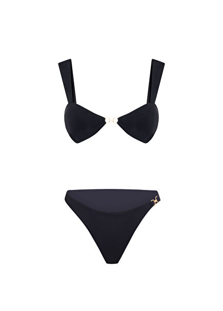 Dusk Nero Black Hoop Detailed Women's Bikini Top