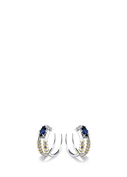 Rebirth Rhodium Plated Women's Hoop Earrings with Blue Zircon Stone