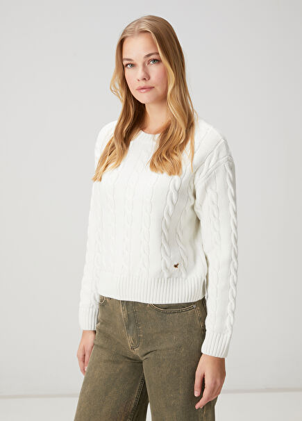 Off-White Cable Knit Wool Sweater