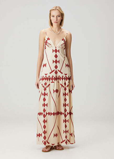 Orange White Patterned Maxi Beach Dress