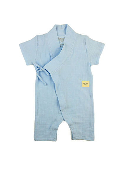 Bebek Mavisi Müslin Uzun Erkek Bebek Kimono Tulum