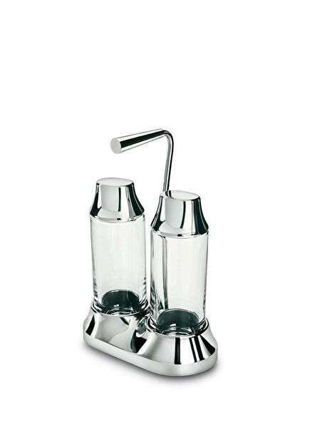 Silver Color Glass 2 Piece Oil Rack Set with Stand 