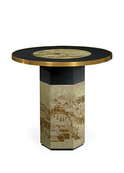 Fusion Antique Etched Brass Acacia Dining Table