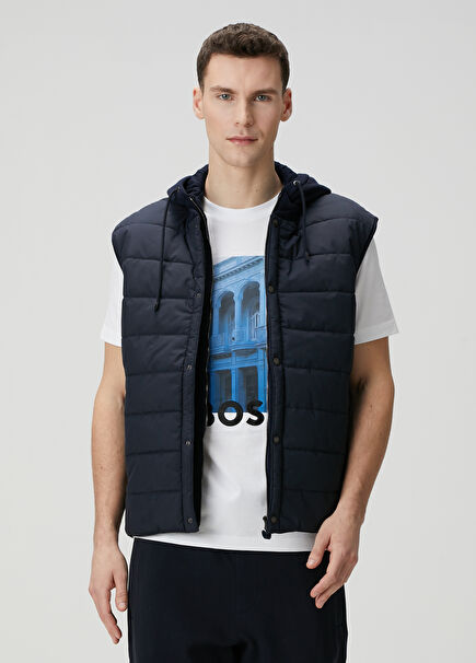 Brinco Dark Blue Hooded Wool Puff Vest