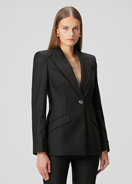 Black Striped Wool Jacket