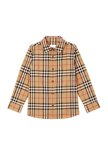 Owen Vintage Stretch Pamuklu Bej Unisex Çocuk Gömlek