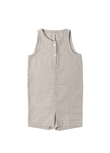 Gri Kısa Paçalı Müslin Unisex Bebek Tulum
