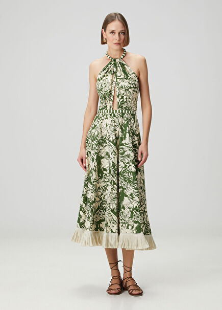 Heritage Green Ecru Floral Midi Dress