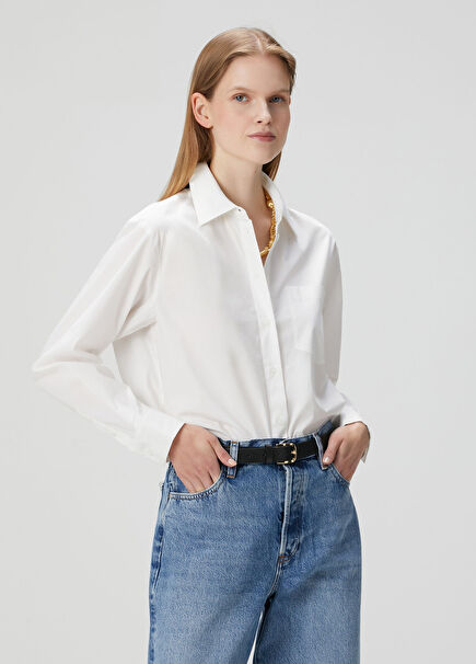 Loose Fit Beyaz Poplin Gömlek