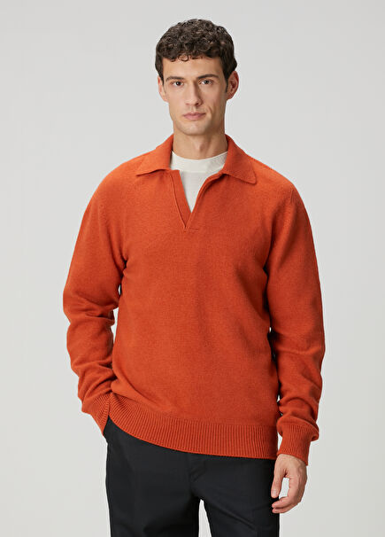 Turuncu Polo Yaka Yün Triko