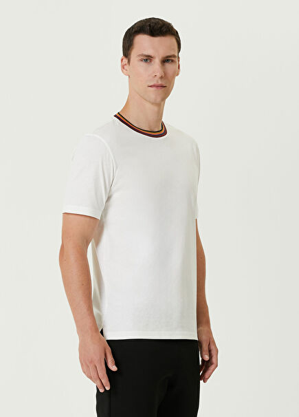White Collar Line Detailed Organic Cotton T-shirt