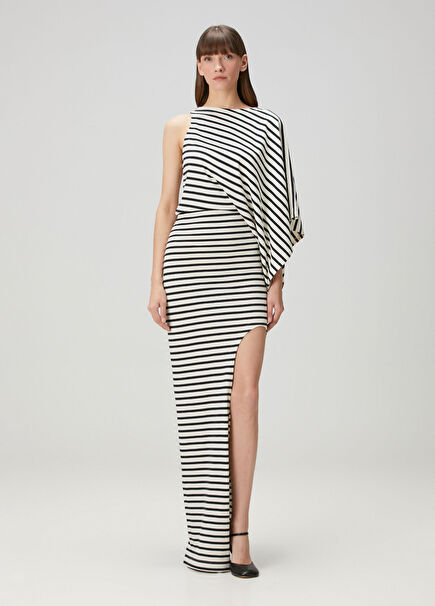 Navy Ecru Maxi Organic Cotton Jersey Dress