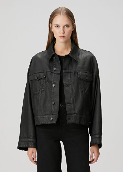 Oli Siyah Crop Trucker Ceket