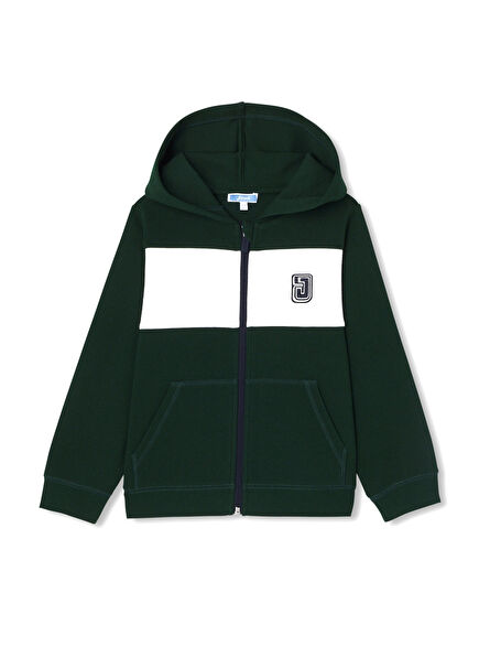 Yeşil Pamuklu Pike Kapüşonlu Fermuarlı Erkek Çocuk Sweatshirt