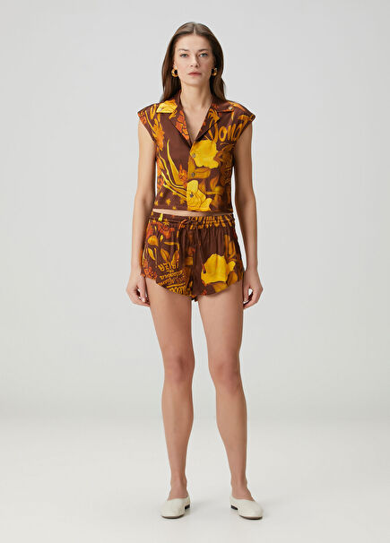 Veranera Brown Yellow Printed Mini Shorts