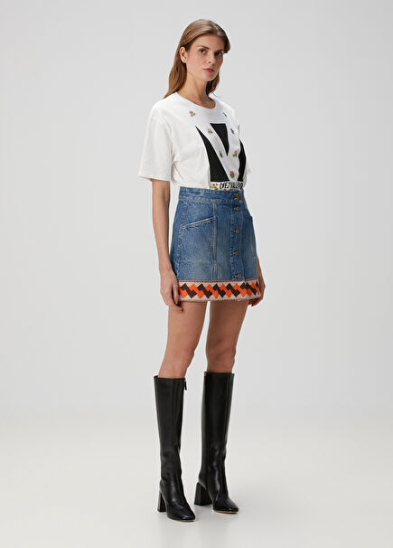 Blue Jacquard Mini Denim Skirt