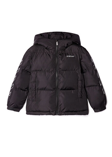 Siyah Beyaz Kapüşonlu Erkek Çocuk Mont