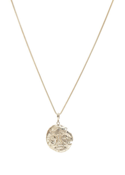 Faces Full Moon Womens Silver Necklace