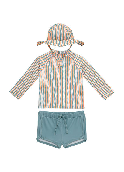 Orange Oasis Long Sleeve Baby Boy Swimsuit Set with UV Protection Hat