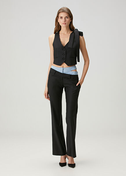 Black And Blue Garnished Wool Trousers