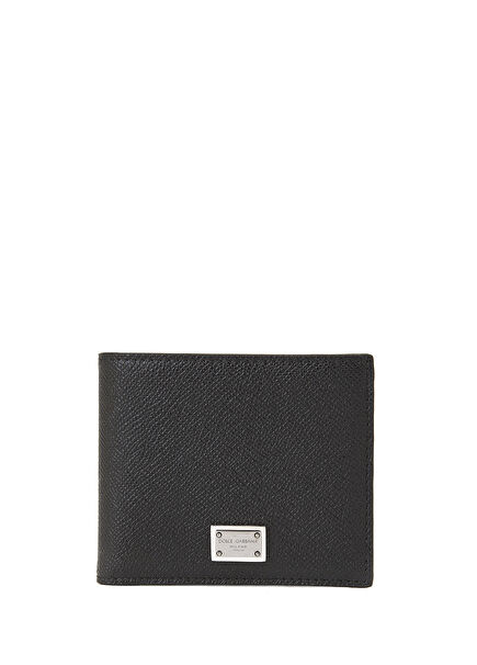 Men's Leather Wallet With Black Logo Detail