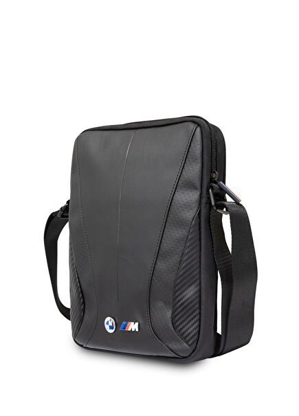 Metal Logo Zipper Crossbody Tablet Bag