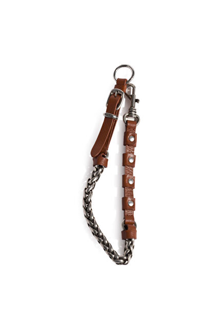 Brown Leather and Metal Keychain Ornament