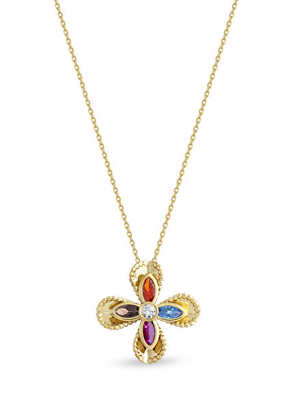 Garden Lotus Diamond Stone 14K Gold Women's Necklace