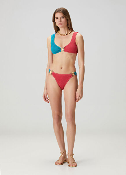 Melon Pembe Mavi Gold Aksesuarlı Bikini Altı