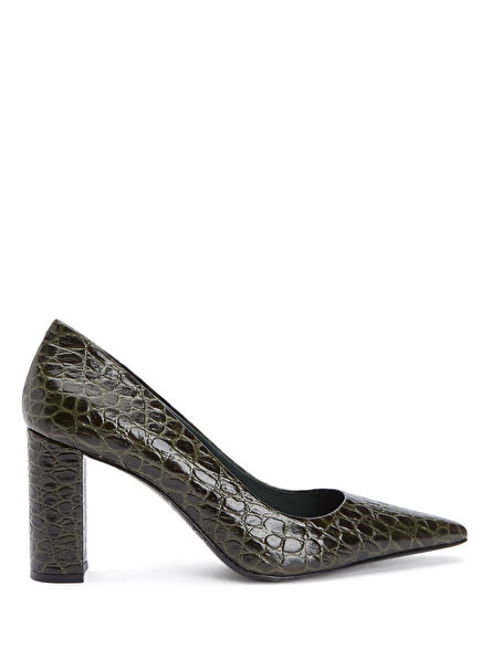 Khaki Crocodile Detailed Leather Stilettos