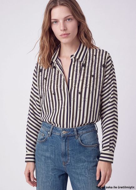Brown Navy Stones Striped Poplin Shirt