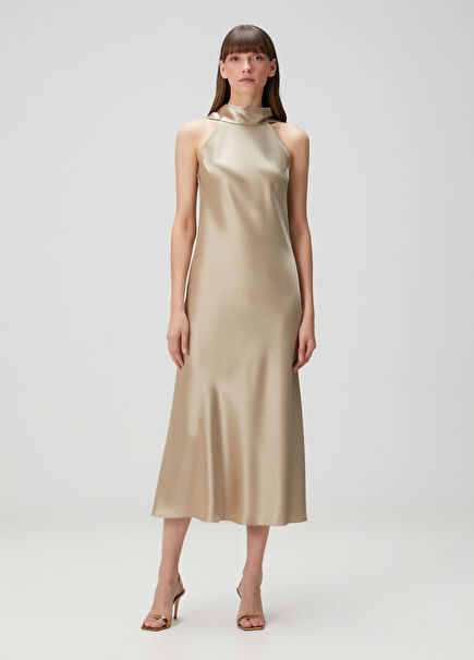 Sand Midi Satin Cocktail Dress