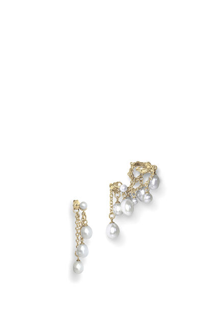 Teaa 14 Ayar Sarı Altın Kaplama Kadın İnci Küpe