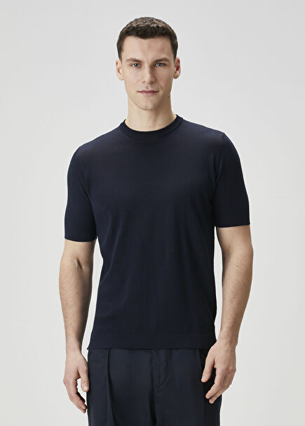 Koyu Mavi Kısa Kollu Triko