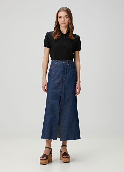 Jerry Navy Midi Denim Skirt