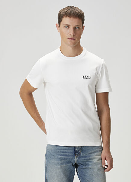 Regular Fit Star Black White Logo Printed T-Shirt