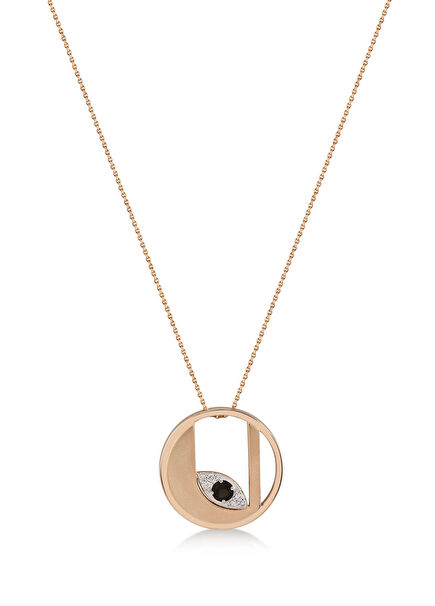 Me Midi “U” Harf Kolye Smokey Topaz(kahverengi) Taşlı 14 Ayar Pembe Altın Pırlanta Kolye