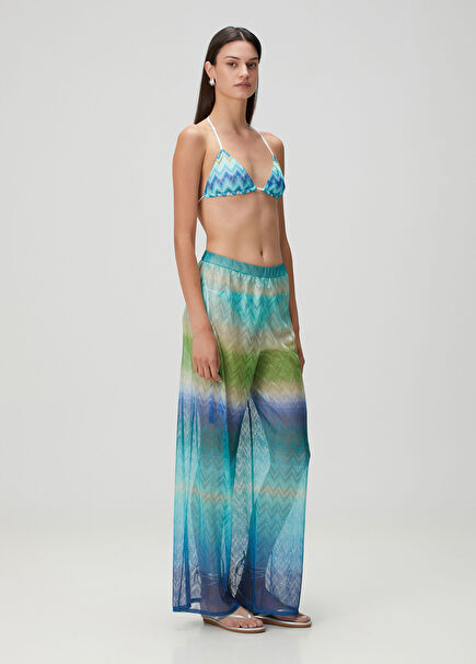 Mavi Zikzak Desenli Plaj Pantolonu