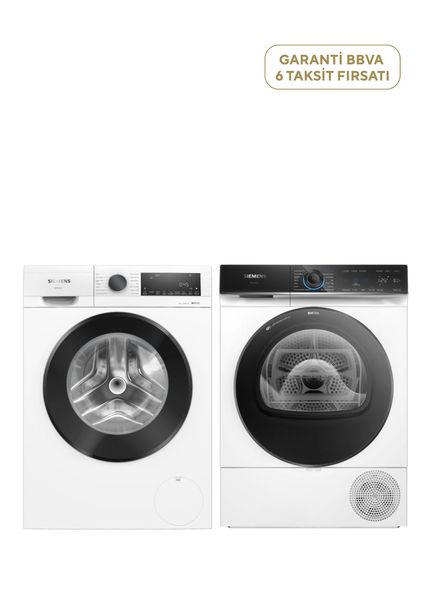 WG52A203TR iQ300 Çamaşır Makinesi 10 kg + WQ45B2A0TR iQ700 Isı Pompalı Kurutma Makinesi 9 kg