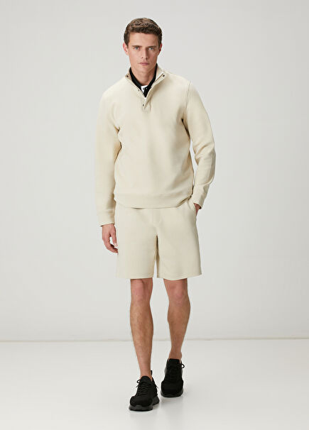Beige Waist Corded Jersey Shorts